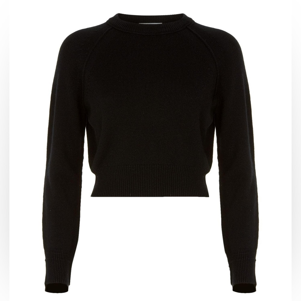 HELMUT LANG CROPPED LONG SLEEVE CREWNECK CASHMERE SWEATER - BLACK - XS - NWT